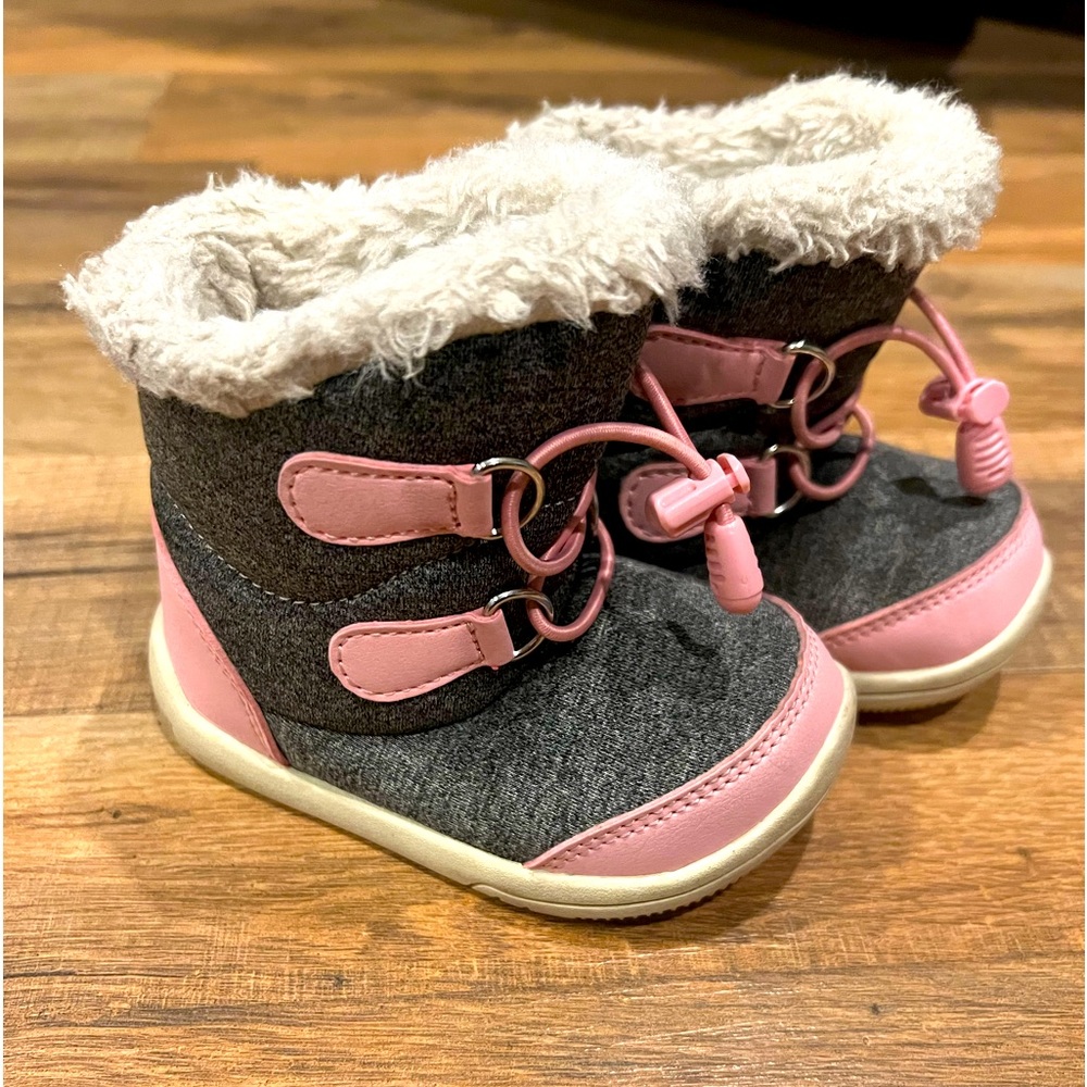 Pink and grey winter snow boots for baby
